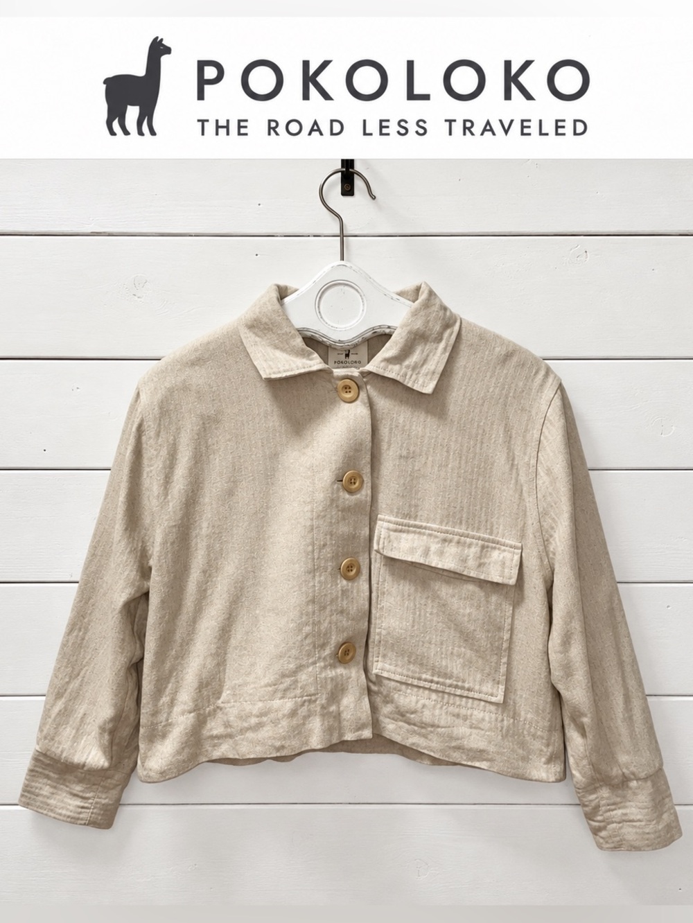 Pokoloko Herringbone Short Jacket – Natural – One Size